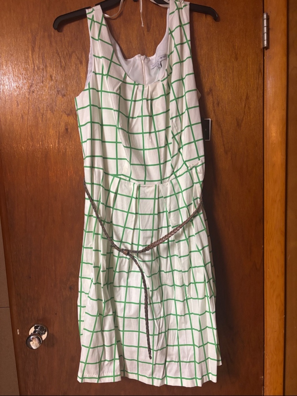madison leigh White Dress with Green Grid NWT